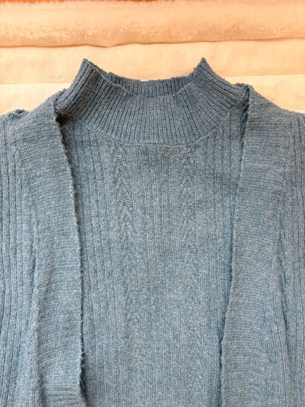 Cozy Blue Knit Lounge Outfit Bundle | Cardigan Set w/ Cream Boots & Bag - Picture 4 of 9